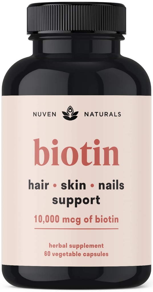 Vitamine per capelli - Biotina 10000 mcg con vitamina A, E, C, D & Adaptogens per sostenere capelli, pelle e unghie - Integratore Biotina per la salute e la crescita | Vegan, Non OGM, Gluten Free | 60 Capsule & 30 Serve