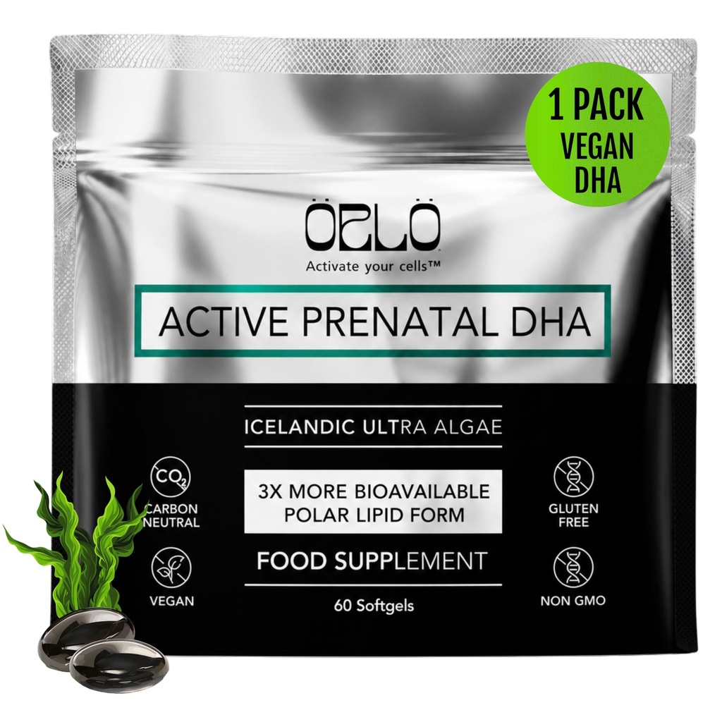 Orlo PRENATAL DHA - Prenatale DHA Omega 3 Supplemento - Triple Strength Omega3s - Vegan DHA & EPA - Algae Omega-3 olio - Supporta lo sviluppo del cervello durante la gravidanza e lattazione (60 Mini Softgels)