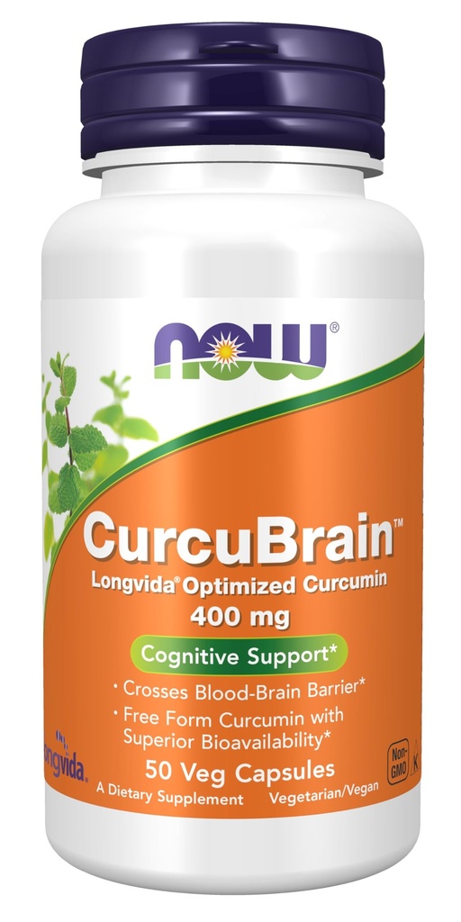 NOW Integratori, CurcuBrainTM 400 mg con curcumina ottimizzata Longvida®, 50 capsule di Veg