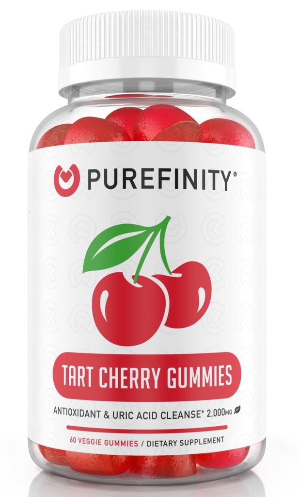 PUREFINITY Tart Cherry Gummies – Uric Acid Flush for Joint Relief & Recovery, Raw Juice Extract Antioxidant – Non OGM, Gluten Free, Vegan, 60 Count