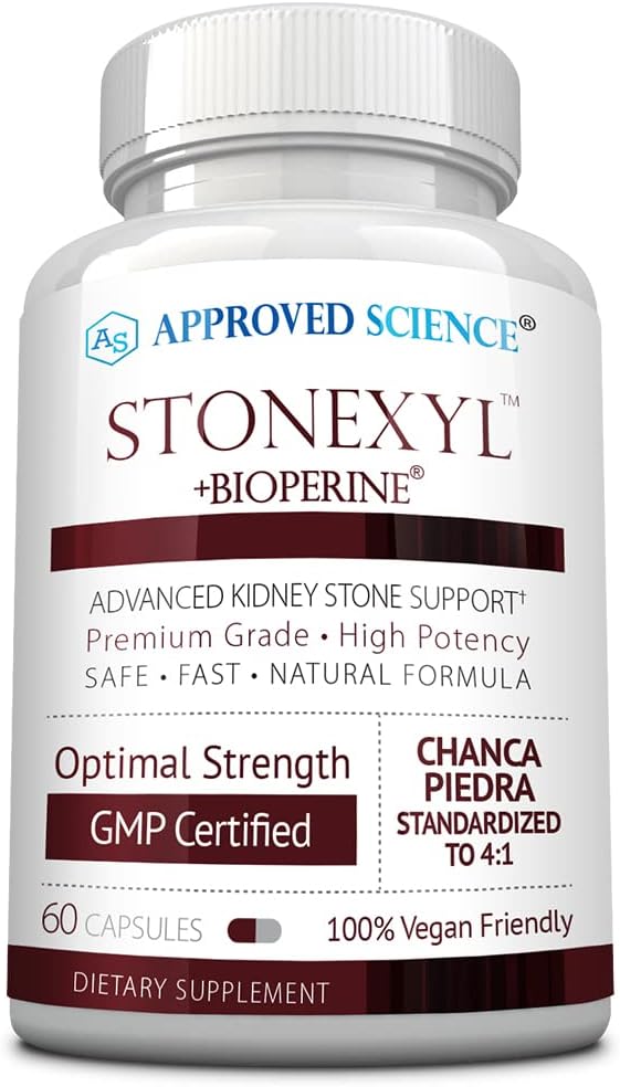 Approved Science Stonexyl - Supporto di erbe per le pietre renali - 60 capsule - Chanca Piedra - Alto assorbimento -1 Mese di alimentazione - Vegan