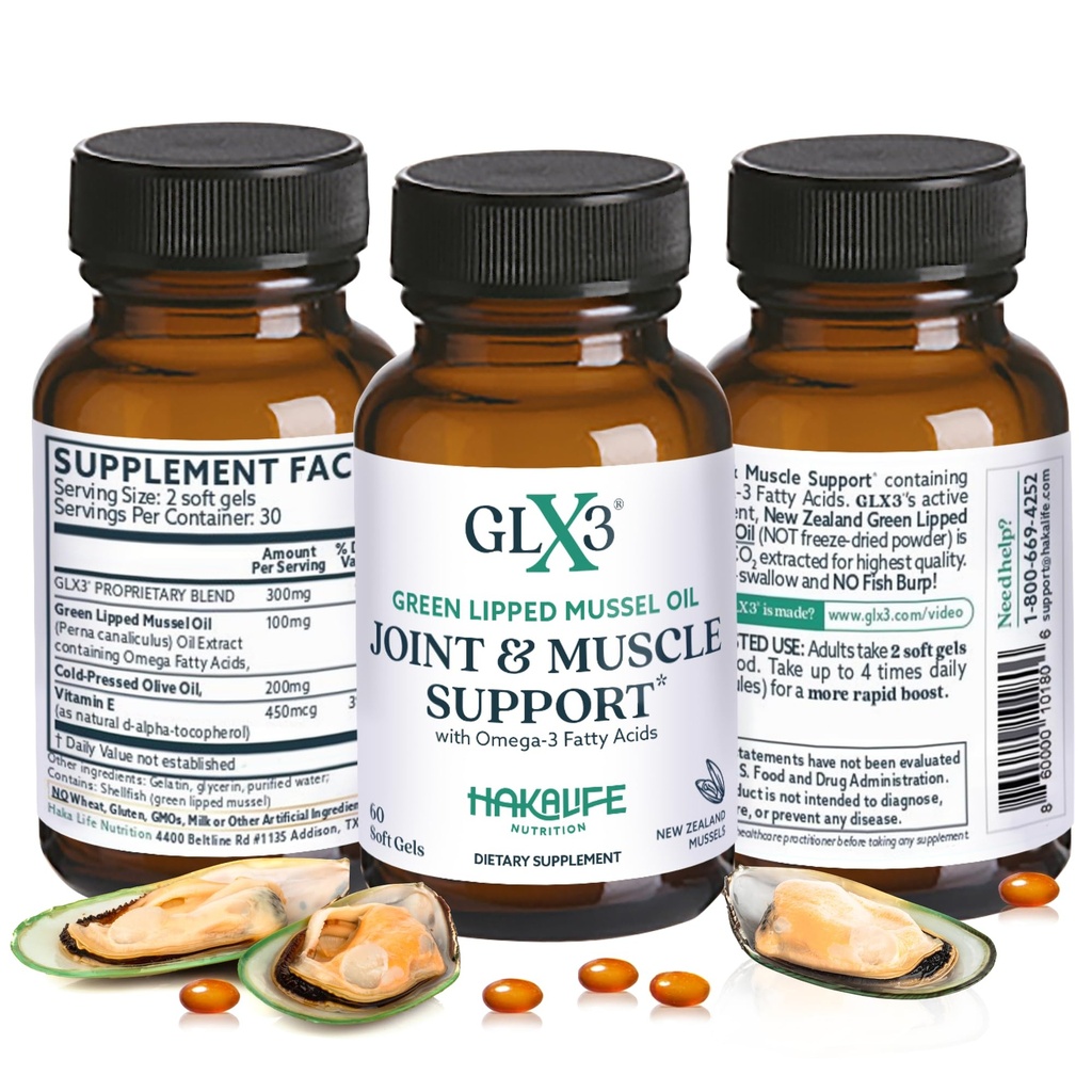 GLX3 Green Lipped Mussel olio capsule per il supporto misto e muscolare | Extra-Strength ETA, EPA, DHA Omega-3 Green Lipped Mussel Supplemento per il comfort, flessibilità e recupero da HakaLife GLX3
