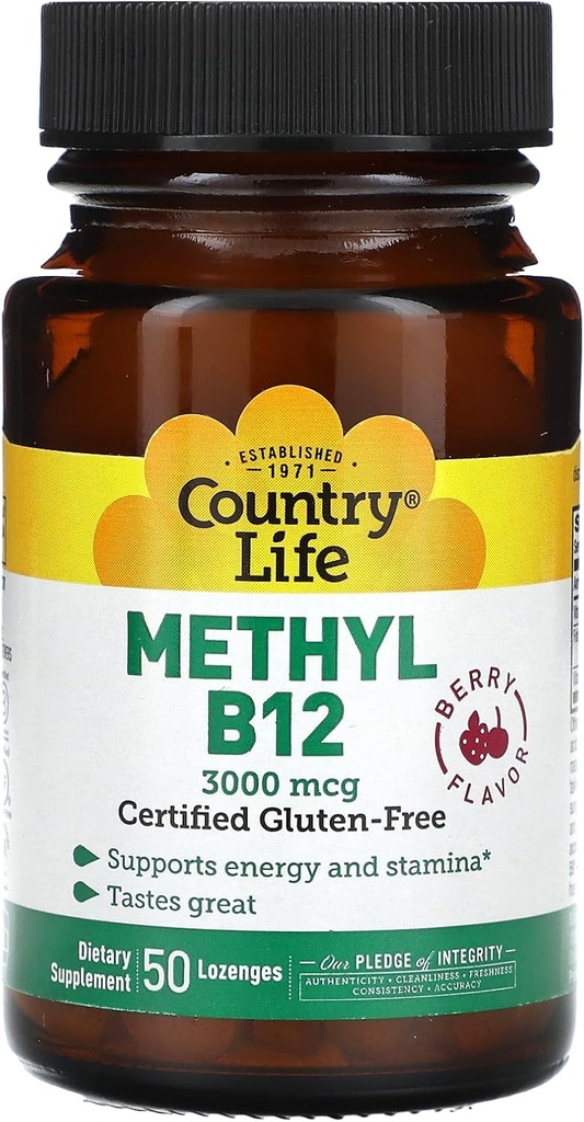 Country Life - Superior B-12, Berry Flavored, 3000 mcg - 50 Sottolingual Lozenges