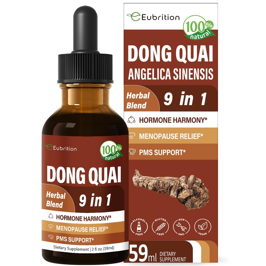 Dong Quai Liquid Supplemento per le donne, Angelica Sinensis Root Extract Tincture Support Menopause & PMS Relief, Hot Flashes, Herbal Blend Drops with Red Clover Fenugreek. 2oz