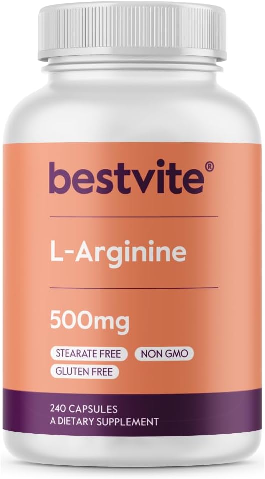BESTVITE L-Arginina 500mg (240 capsule) - No Magnesio Stearato - No Diossido di Silicio - No Filler - Non OGM - Gluten Free