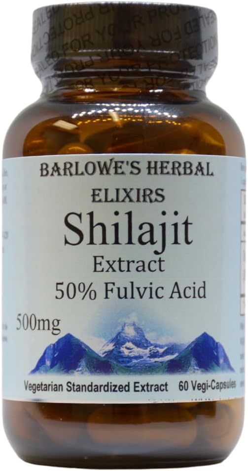 Estratto di Shilajit di erbe di Barlowe | 500mg Per Capsule | 50% Acido Fulvico | Supplemento Mineral-Rich Himalayan per Vitality & Wellness | 60 capsule vegane | Non OGM, Senza glutine, Vetro in bottiglia