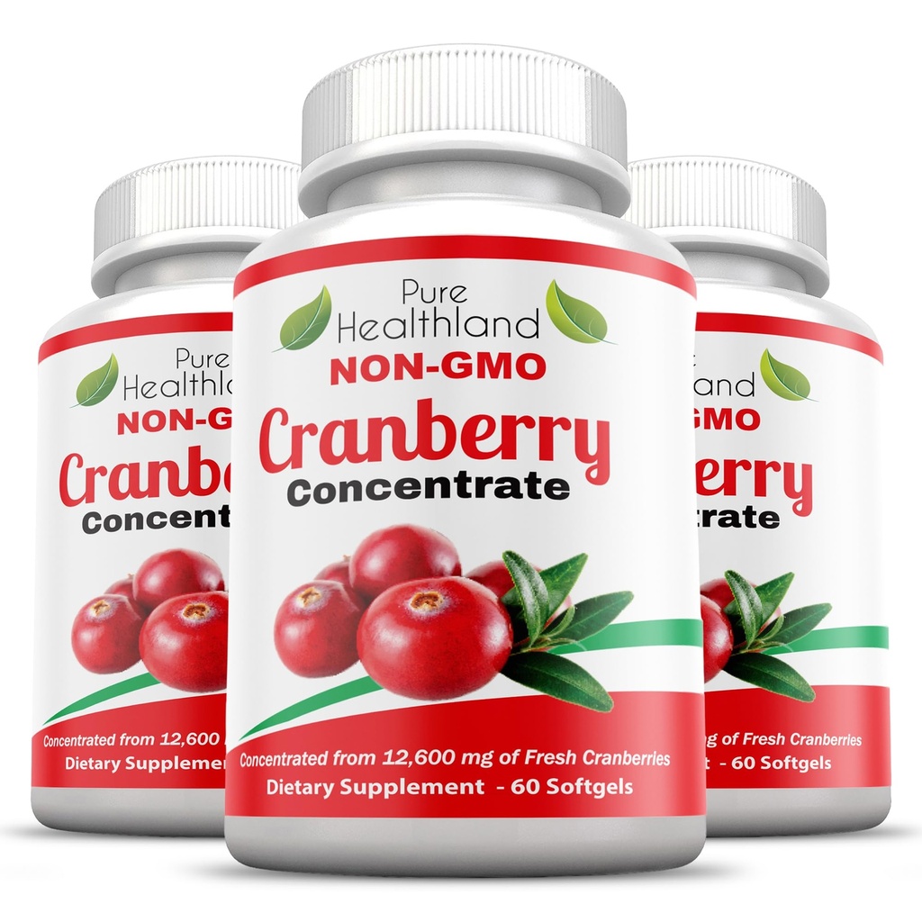 Cranberry non OGM Concentrato da 12.600mg - Triple Strength Softgels - Pillole facili da ingoiare per uomini e donne, 3 bottiglie