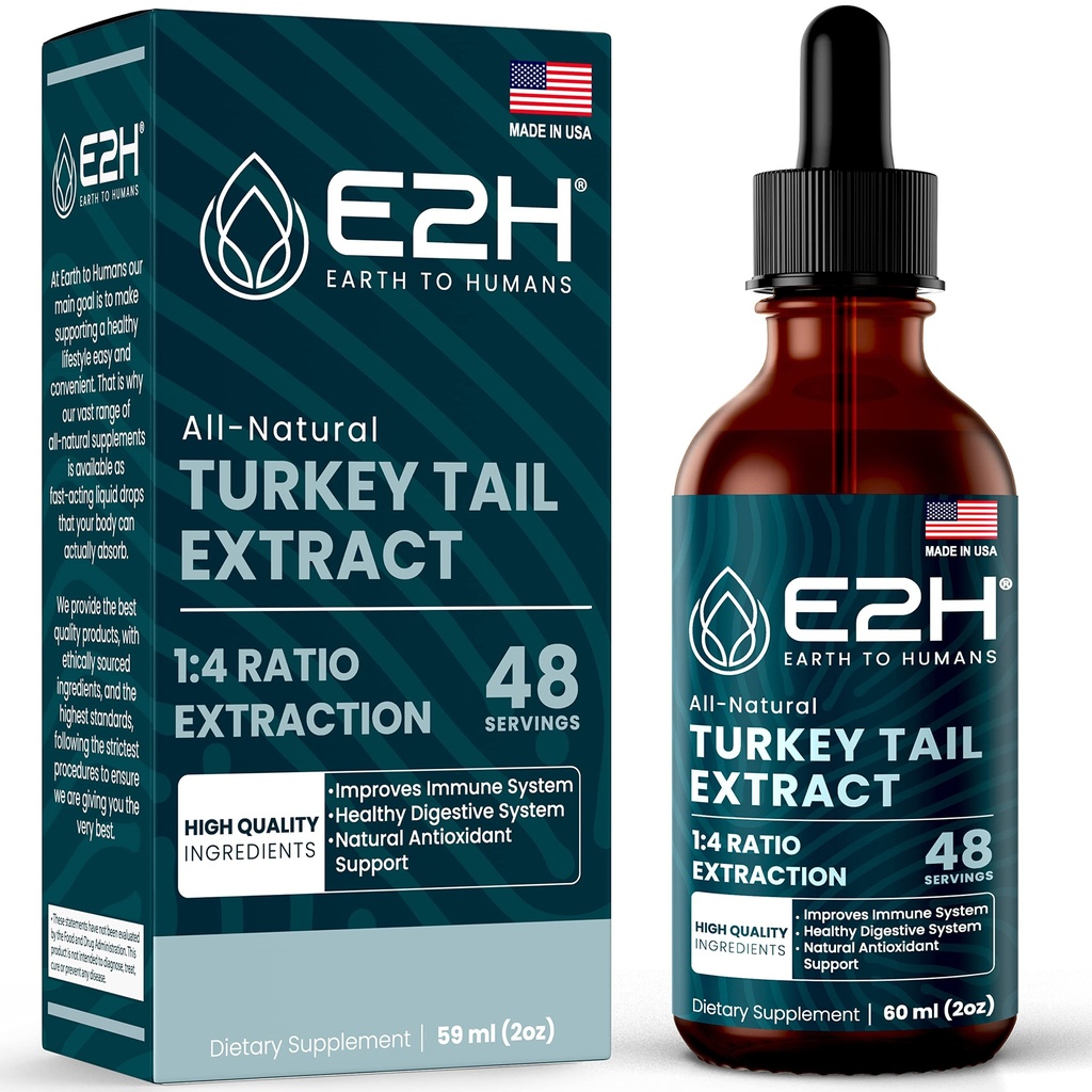 Estratto di funghi di tacchino - Assorbimento più veloce che Turchia Tail Mushroom capsule o polvere - Sistema immunitario tutto naturale e supporto digestivo- Funghi reali Tail - 2 Fl Oz da E2H