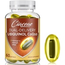 Ubiquinol CoQ10 600 MG Softgels con Omega-3 & Shilajit & PQQ, Advanced Dual-Delivery Coenzyme-Q10, Active CoQ10 Ubiquinol Supplemento per fertilità, antiossidante, cuore, cervello & energia, 60 Serve