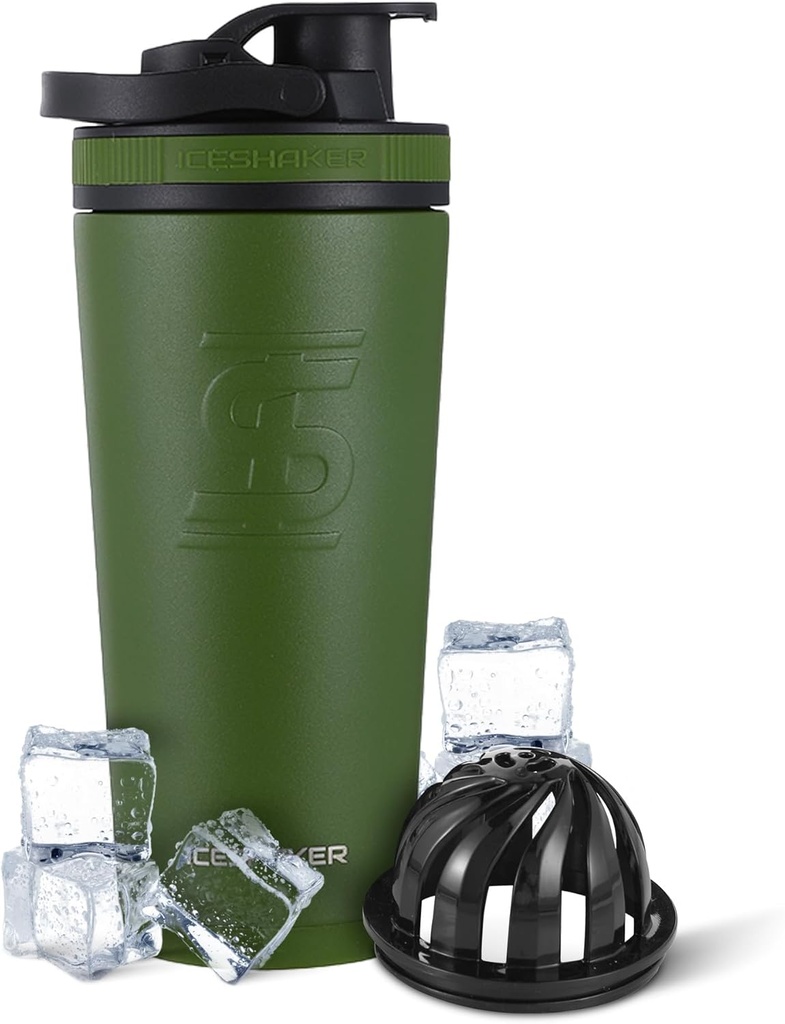 Bottiglia di agitatore in acciaio inossidabile isolata | 26oz, verde | Freddo per 30+ ore | Coppa isolata con Agitatore Twist-on | Bottiglia senza odori per le scure proteiche, acqua, lisciotte, cocktail