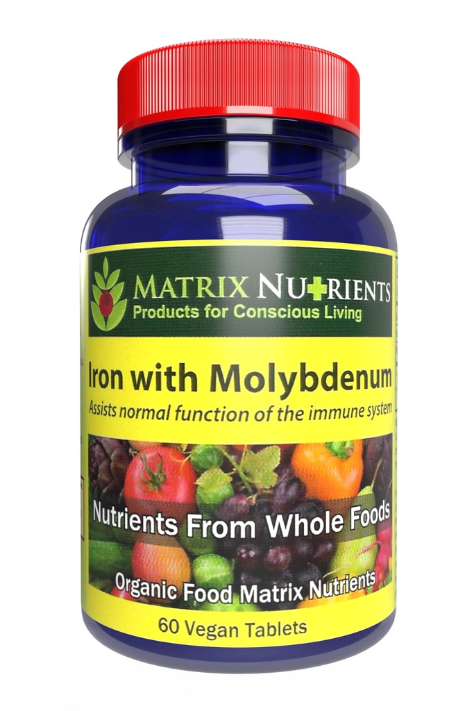 Ferro con Molibdeno - Supporto Immune e Stress, Salute ANTIOXIDANT, Assiste con Crescita Cellulare - 100% Biologico - Compresse Vegane (60ct)
