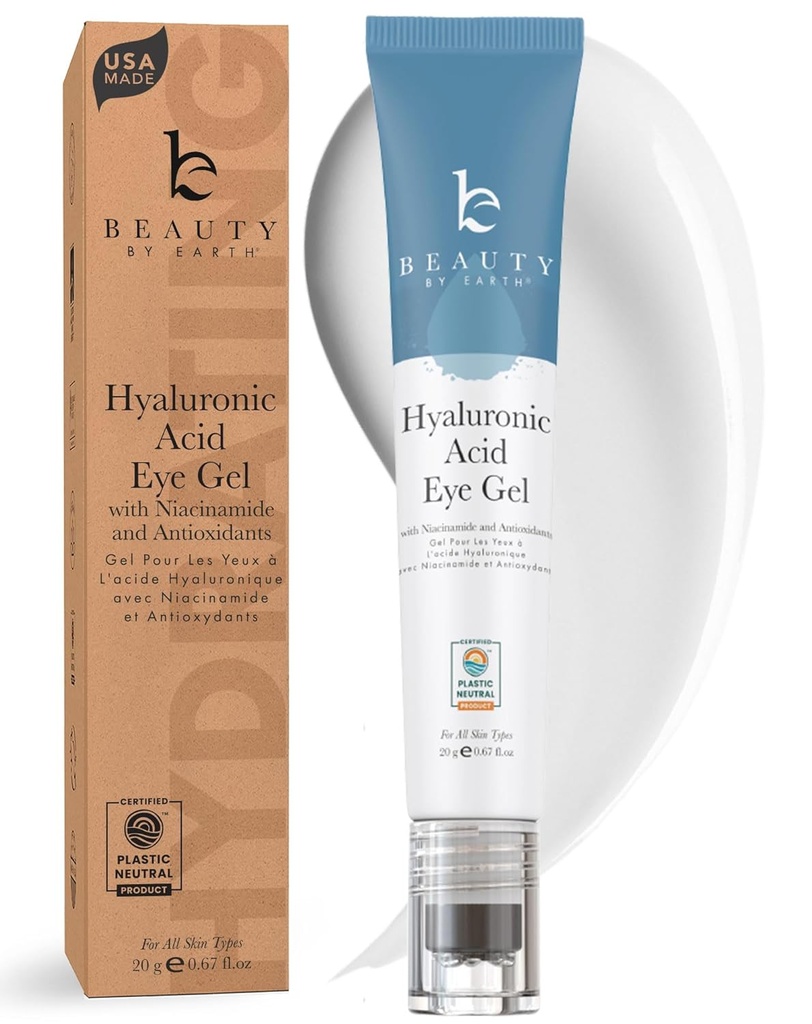 Beauty by Earth Under Eye Cream - Gel per occhio di acido ialuronico di raffreddamento per cerchi scuri, gonfiore e rughe