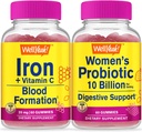 WellYes Iron+Vitamin C + Probiotics Women 10B CFU, Gummies Bundle - Grande degustazione, Integratore di vitamina, Gluten Free, OGM Free, Masticabile