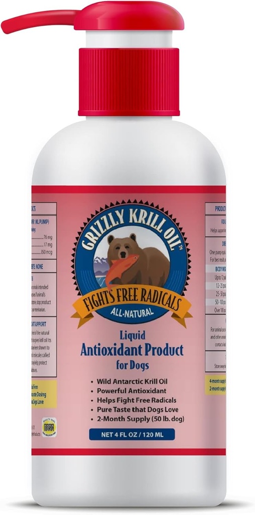 Grizzly Wild Antarctic Krill olio All-Natural Antiossidante Dog Food Supplement, 4 oz