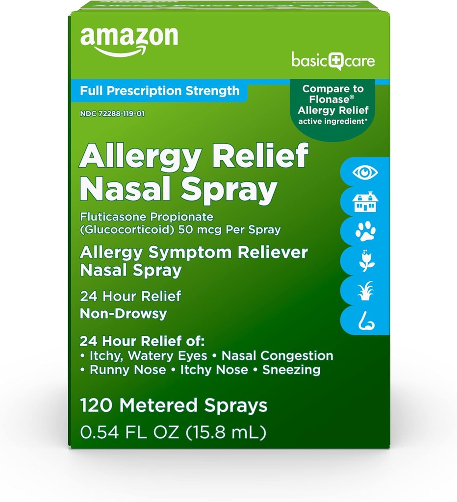 Cura di base 24-Hour Allergy Relief Nasal Spray, Fluticasone Propionate (Glucocorticoide), 50 mcg Per Spray, Full Prescription Strength, Non-Drowsy, 0.54 fl oz (Pack of 1)
