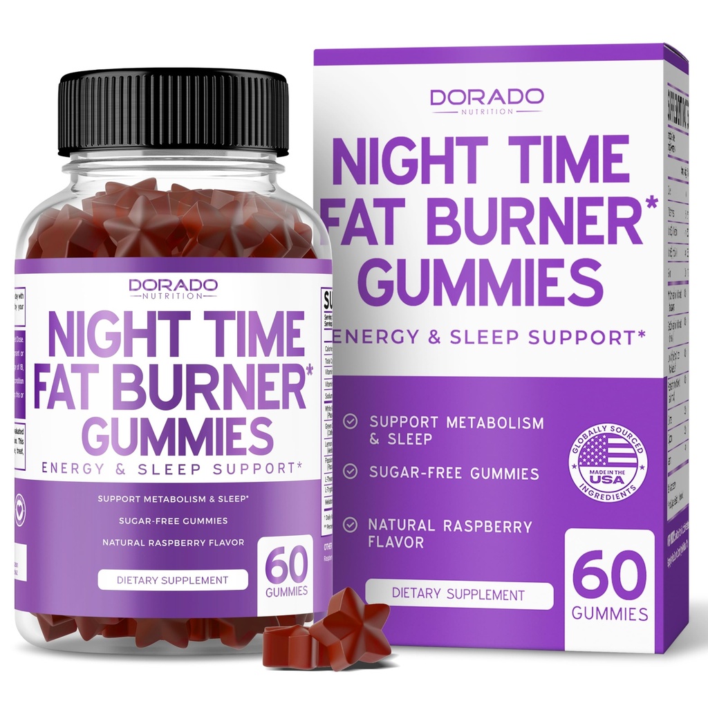 Di notte Fat Burner Gummies (60 conte) Perdita di peso & Metabolismo - Sugar-Free - Delicious Raspberry Flavored Melatonin Supplement Gummies - Vegan Safe - Terze Parti testate - Made in USA