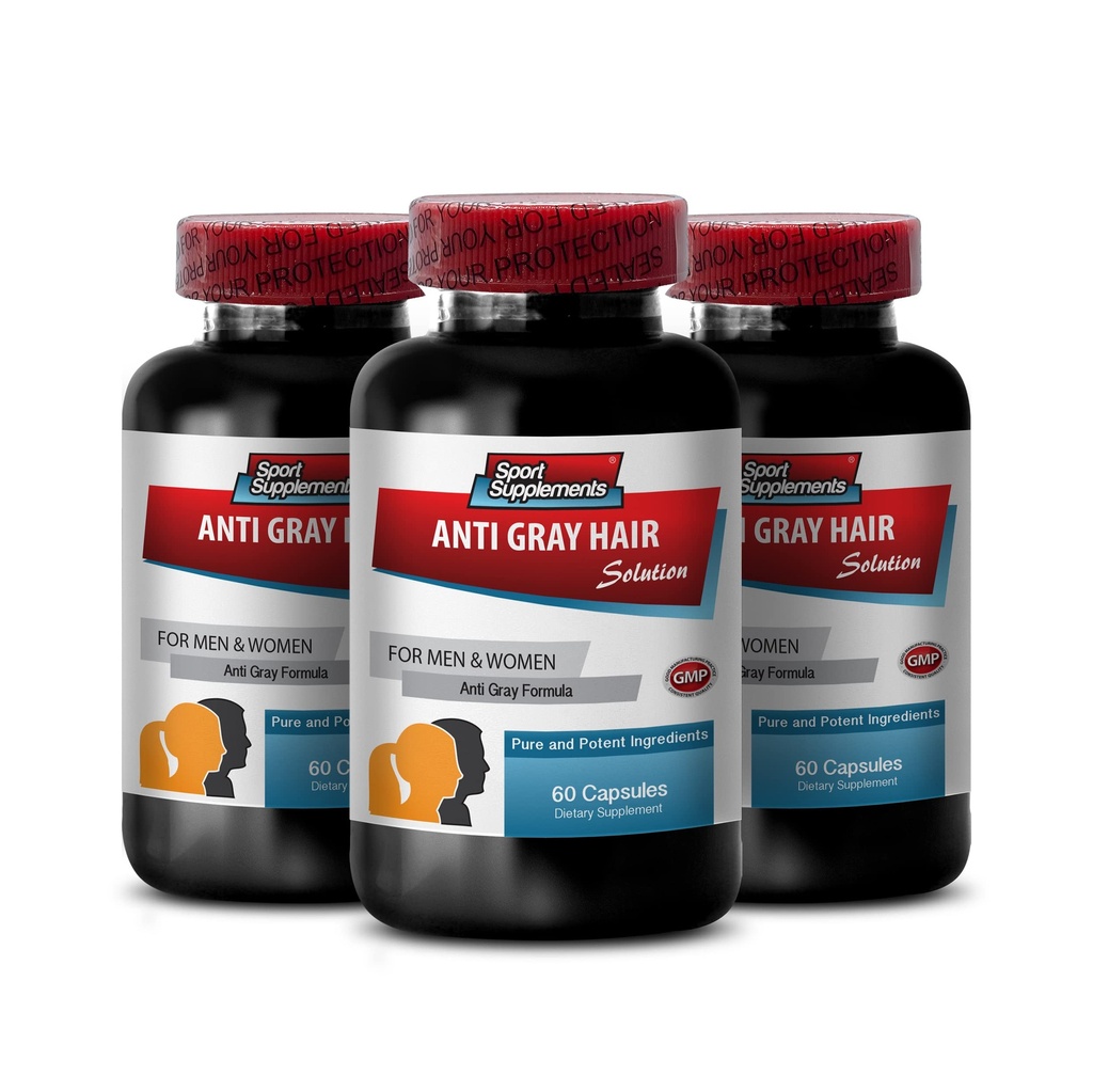 Integratori di Bulk di acido folico - Anti capelli grigi - Supplemento di catalasi, Away di capelli grigi, supplemento di capelli grigi al contrario, supplementi di inversione di capelli grigi, supplemento di capelli grigi, 3 bottiglie 180 caps
