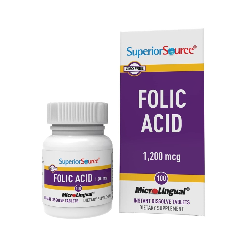 Acido folico di origine superiore 1200 mcg - Supporta il cuore, il sistema immunitario e nervoso - 100 compresse sublinguali