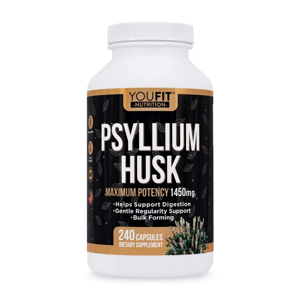 PSYLLIUM Husk Capsule - Premium Psyllium Fiber Supplemento - Promuove la salute e la regolarità intestinale - 100% fibra solubile naturale 1450mg per la dose - 240 capsule