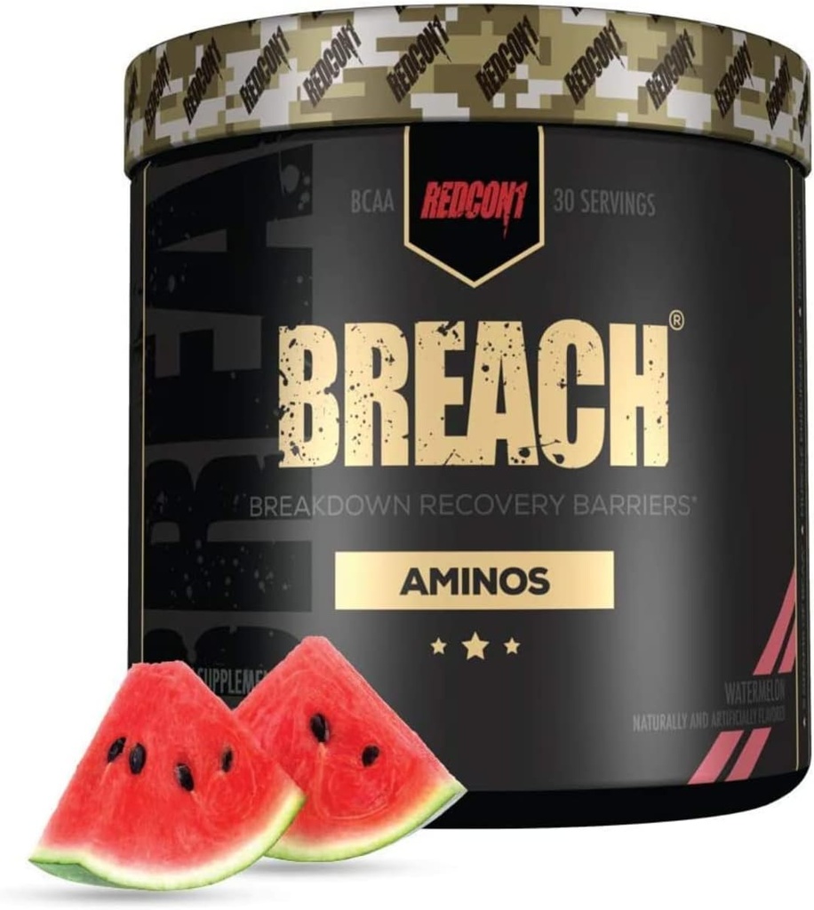 REDCON1 Breach BCAAs, Watermelon - Keto Friendly + Aminoacidi essenziali senza zucchero per il recupero - Contiene BCAA L-Leucina, L-Isoleucina & L-Valina (30 Serve)