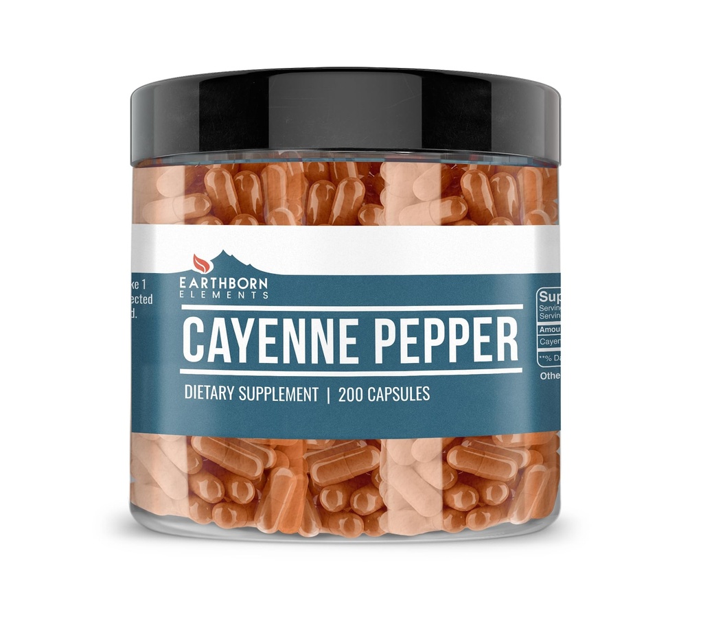 Elementi terrestri Cayenne Pepper 200 Capsule, Pure & Undiluted, Senza Additivi