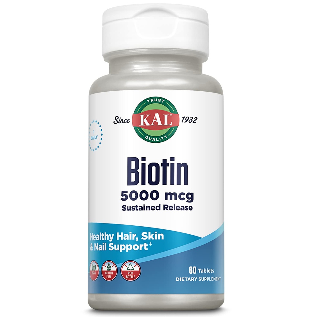 KAL Biotin 5000 TR Tablet, 5000 mcg, 60 Conte