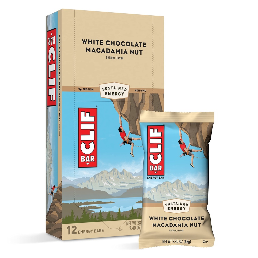 Clif Bars - Energy Bars - Cioccolato bianco Macadamia Nut Flavor - Realizzato con avena biologica - Cibo a base vegetale - Vegetariano - Kosher (2.4 Ounce Protein Bars, 12 Count) Packaging May Vary
