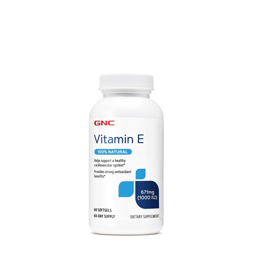 GNC Vitamina E 100% Natural 1000IU - 60 Softgels, 60 Serve