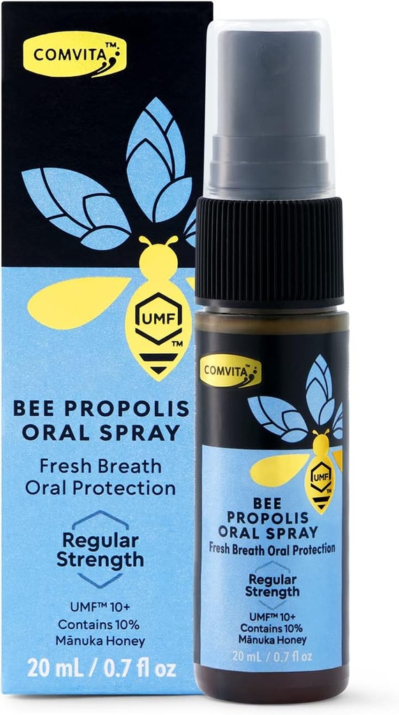 Comvita Bee Propolis Throat Spray - Natural Immune Support, Soothing Mint Flavor con Nuova Zelanda UMF 10+ Manuka Honey, Antiossidante, Integratore alimentare - 0,7 fl oz