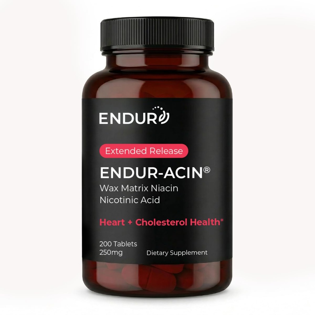 ENDUR-ACIN Niacin, salute del cuore e supplemento di equilibrio di colesterolo sano, rilascio esteso per l'assorbimento ottimale, senza glutine, 250 mg (200 compresse)