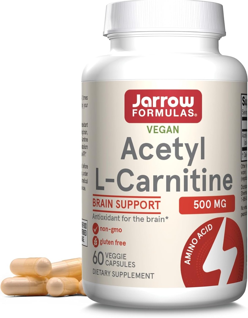 Jarrow Formulas Acetyl L-Carnitine Capsule - 500 mg - 60 Conte - Per la salute del cervello e il metabolismo acido grasso - Capsule vegetali - Non-OGM - Gluten Free