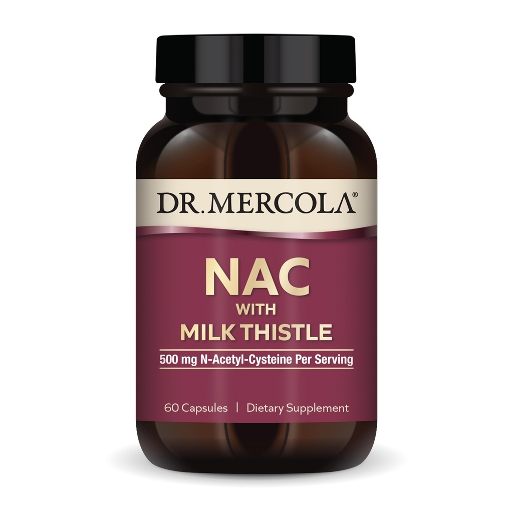 Dr. Mercola NAC with Milk Thistle - with Antioxidants - Supporta processi di disintossicazione normali - 500 mg N-Acetyl-Cysteine per Serving - Non-GMO, Gluten-Free & Soy Free - 60 capsule (30 Servings)