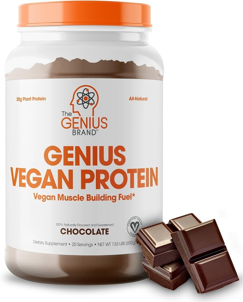 Genius Vegan Protein Powder, Cioccolato - Pianta-Based Lean Muscle Building Shake for Men & Women - Pea & Pumpkin Protein Sources - Naturally Flavored & Sweetened - Dairy & Lactose Free