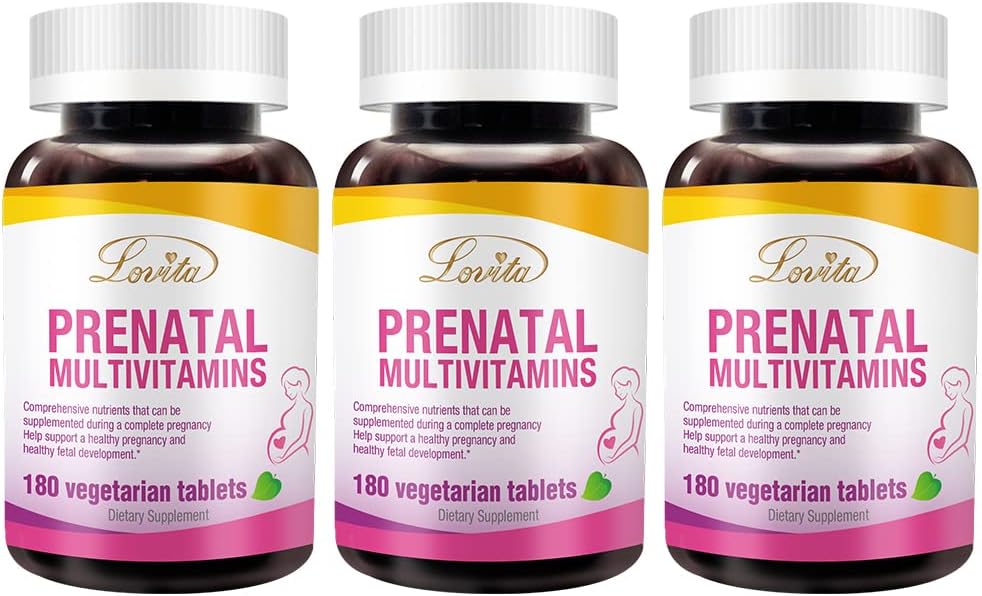 Vitamine Prenatali Lovita con Ferro 27 mg, Acido Folico 800mcg & Calcium, Vitamine Prenatali Vegane per le Donne Durante e Post Preganacy, Non OGM, 180 Pillole Prenatali Vegetariani (Pack of 3)