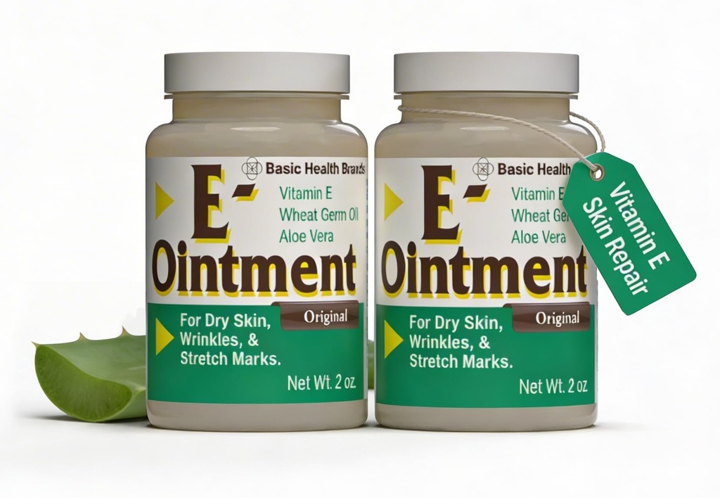 Brand di base - Vitamina E Ointment - 2oz - Miglioramento dell'umidità - Può aiutare a ridurre l'apparizione di cicatrici, marchi di stretch, linee di fine & rughe - 2-Pack