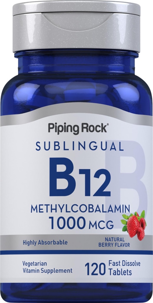 Piping Rock Vitamina B12 1000 mcg Sublingual | 120 compresse | come metilcobalamin | Berry Flavor | Vegetariano, Non OGM, Gluten Free Supplement