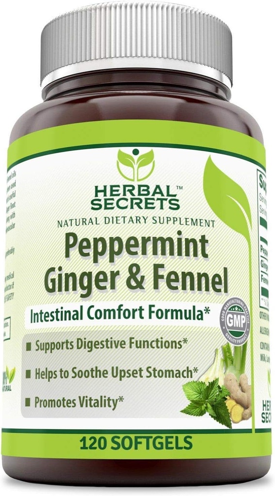 Segreti di erbe Peppermint Ginger & Fennel 120 Softgels (Non OGM) - Supporta funzioni digestive* - Promuove la vitalità*- Aiuta a Sooth Upset Stomach*