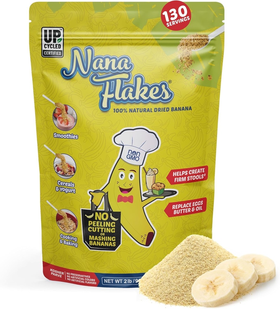 Nana Flakes 100% naturale Banana Polvere, supporto digestivo - Fonte di Potassium & Fiber - Sostituto per uova, burro o olio in cottura (2LB Bag)