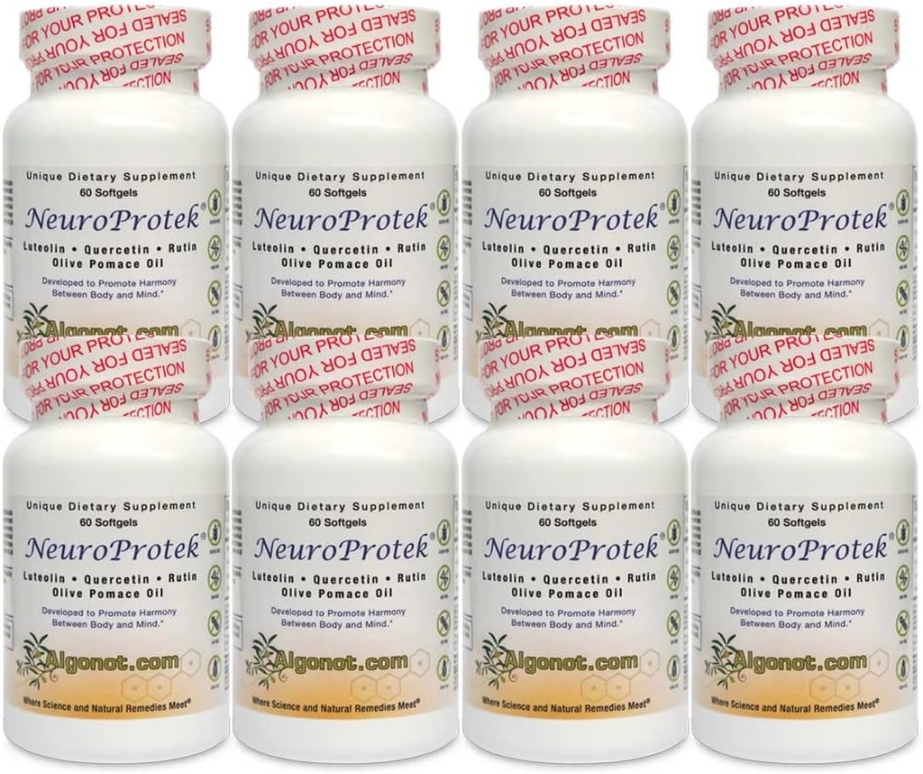 Algonot NeuroProtek 8 Pack: L'unico liposomiale Luteolin che utilizza olio di Pomace di Oliva. Combinazione di Luteolin, Quercetin & Rutin nell'olio di Pomace di Oliva (Bundle di Prezzo Ridotto)
