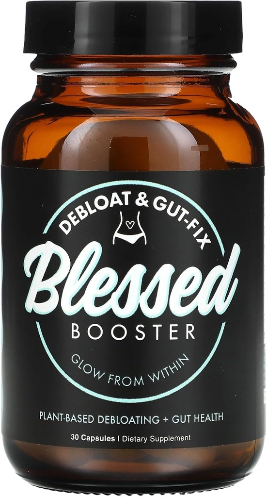 BLESSED Booster De-Bloat & Gut Fix - Daily De-Bloat & Gut Health for Belly Bloat Relief & Water Retention, Digestive Enzymes, Plant-Based, Vegan-Friendly, Gluten-Free, Sugar-Free (30 capsule)