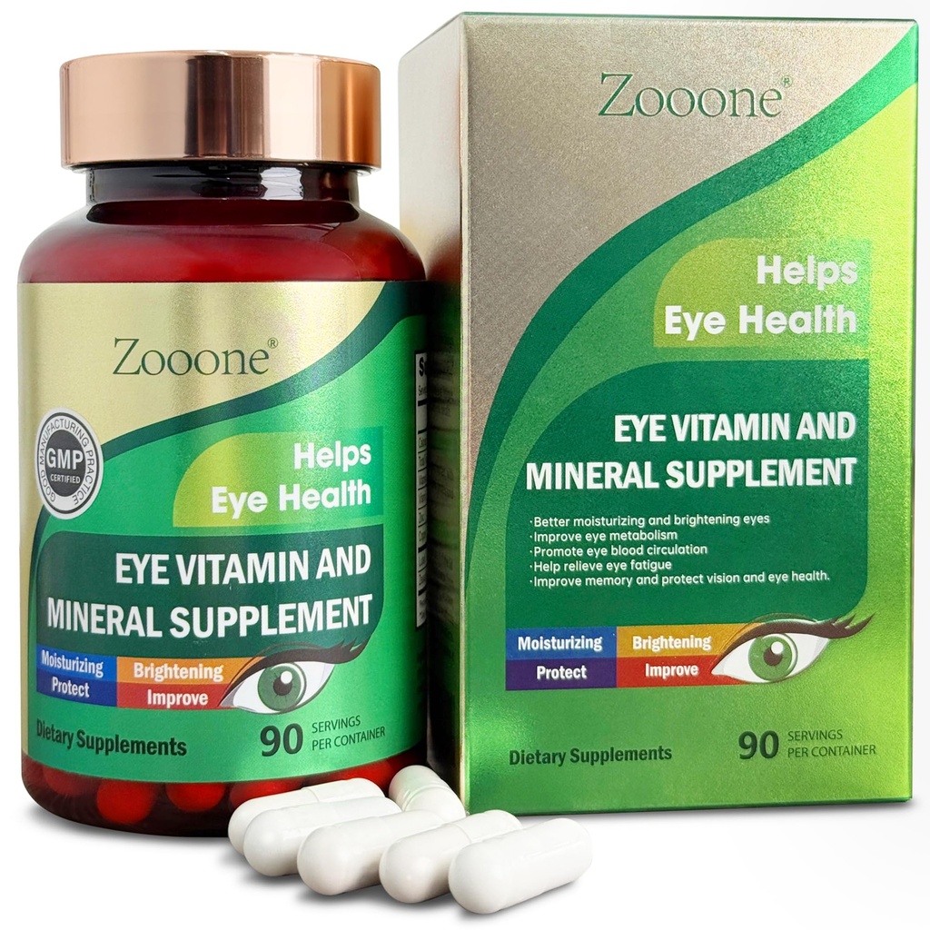 zooone Lutein e Zeaxanthin Vitamine Occhiali, Vitamina Occhiale e Supplemento Minerale con Vitamina C E Zinc Copper, Supporto Visione per Degenerazione Maculare, Pillole per la salute degli occhi per adulti e anziani, 90 capsule