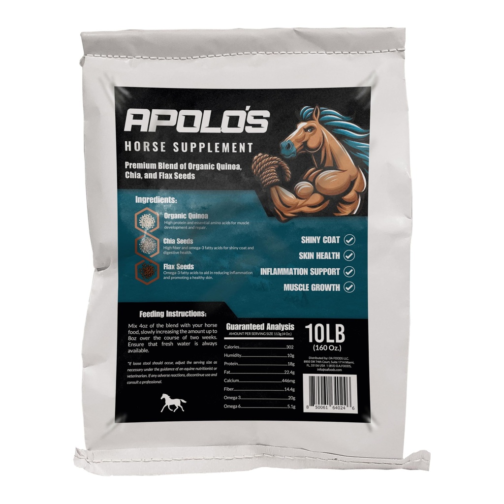 Greenfit APOLO'S 100% Natural Horse Supplement per l'alimentazione quotidiana – Supporto congiunto, Coat Shine & Strength | Flaxseed, Quinoa, Chia | 10 LB Bag