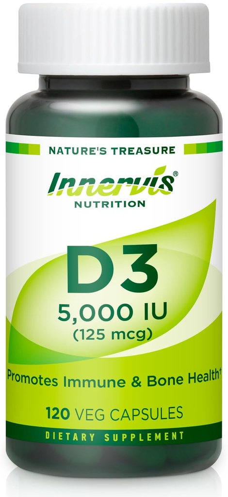 Alta potenza Vitamina D3 5000 IU – Boost Immune, Support Bone & Teeth, Facile da ingoiare 120 capsule di veg