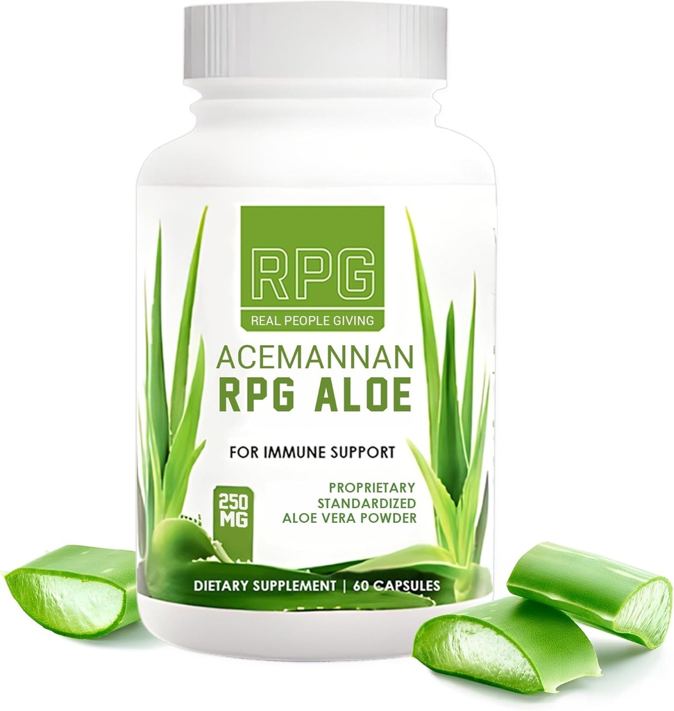 RPG Acemannan Aloe Vera Capsule - Aloevera Integratore alimentare con Immune e Gut Support Aloe Vera Powder Capsule - 60 pillole (250 MG)
