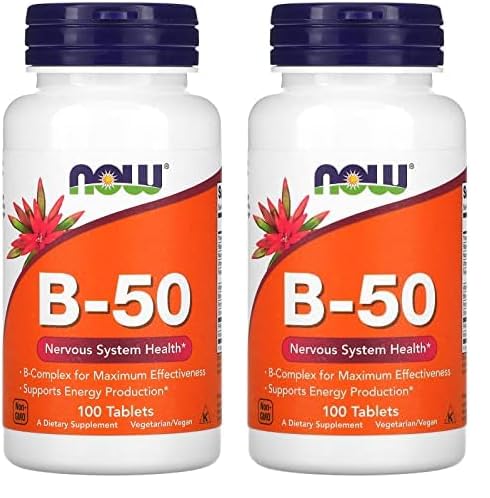 NOW Supplementi, vitamina B-50 mg, produzione di energia*, salute del sistema nervoso*, 100 compresse (pacchetto di 2)
