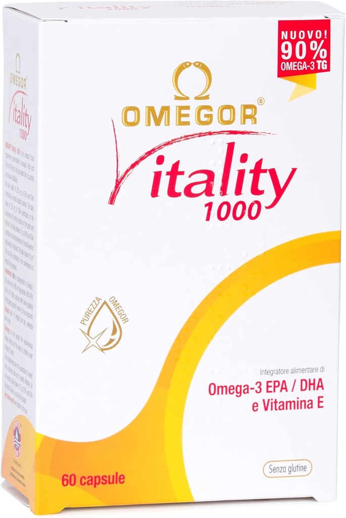 OMEGOR Omega 3 Fish Oil Supplemento IFOS Certified Vitality 1000 con 800mg EPA e DHA per capsula - No Fishy Aftertaste, Non-GMO (60 Softgels)