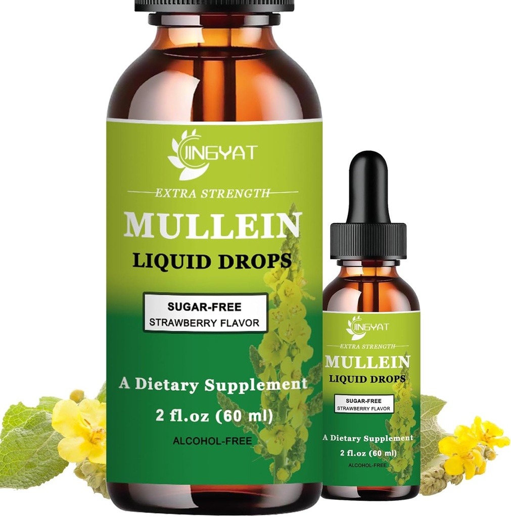 Gocce di Mullein extra di 2.000mg per polmoni, supplemento di estratto di foglie di Mullein, senza alcool, ad alto assorbimento, gocce liquide di mulla potente e naturale Vegan per la pulizia polmonare, supporto immunitario