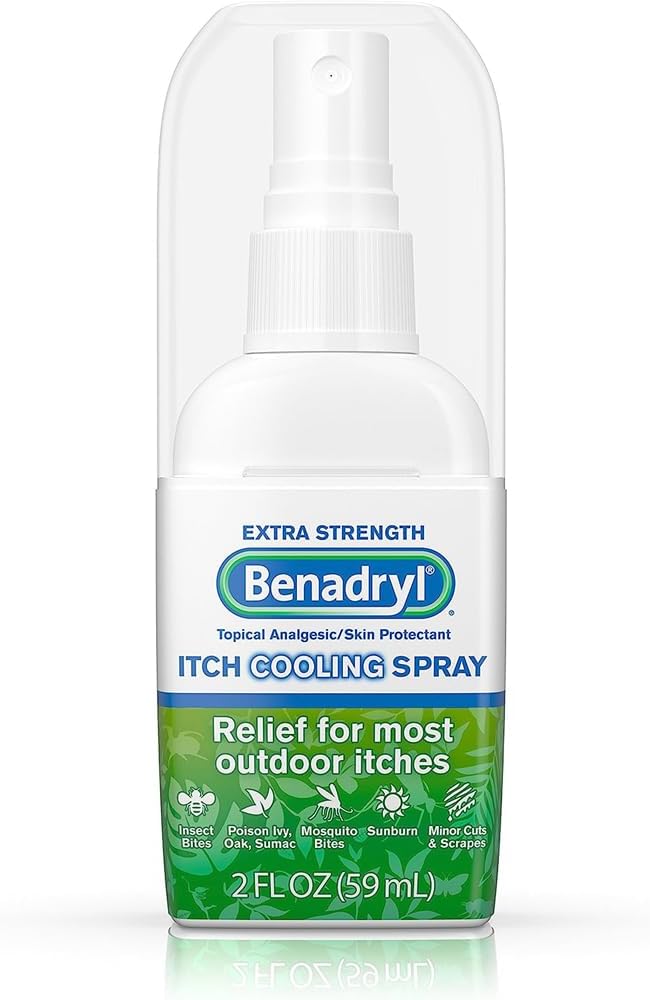 Benadryl Spruzzo di raffreddamento ad alta resistenza, analgesico superiore e protettore della pelle per il sollievo dalla maggior parte delle prurito all'aperto, dimensione di viaggio, 2 fl. oz (pacchetto di 3)