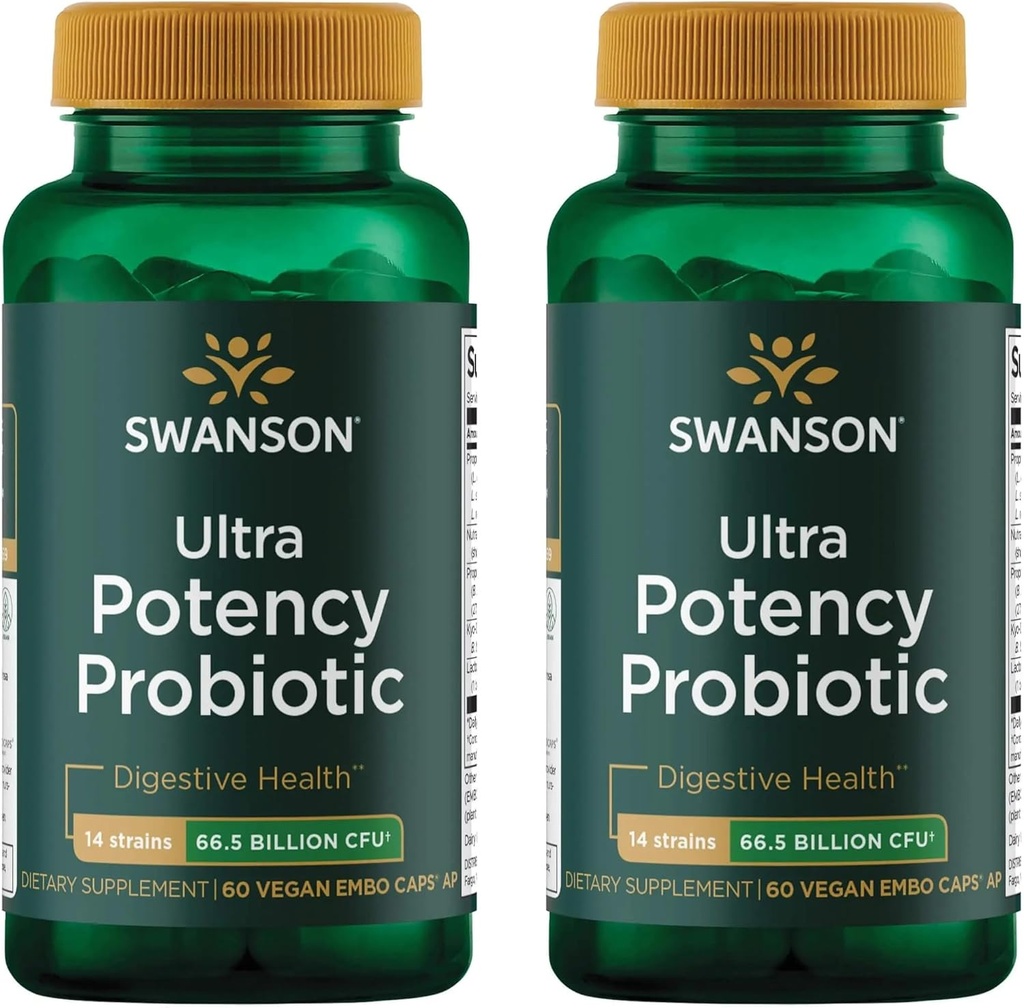 Swanson Ultra Potency Probiotic Digestive Health Immune System Support 66 miliardi CFU Prebiotic NutraFlora scFOS 60 DRcaps Veggie Capsules (Caps) (2 Pack)