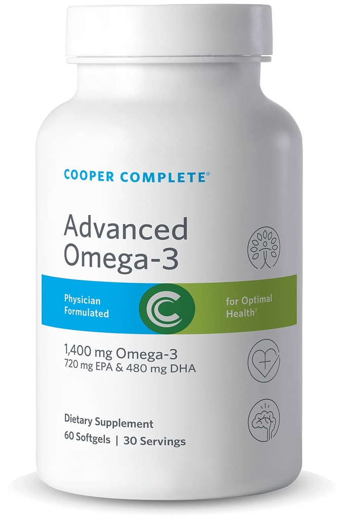 Cooper Complete - Advanced Omega 3 - Fish Oil Supplement, Concentrated EPA + DHA Omega-3 acidi grassi 1400 mg - 60 Softgels per bottiglia. Confezione da 4